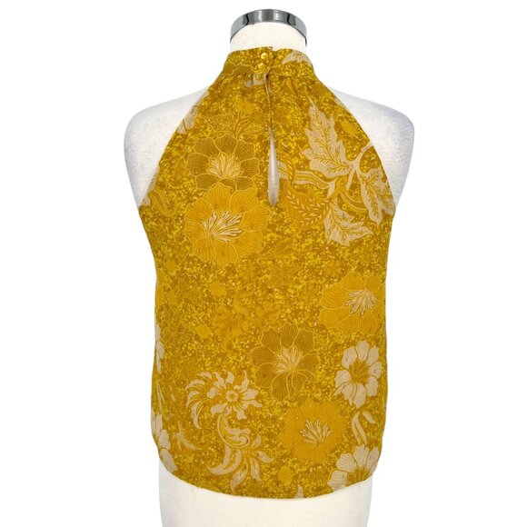 Cupcakes And Cashmere Yellow Floral Halter Top With Metallic Detail Size Small - Picture 3 of 11